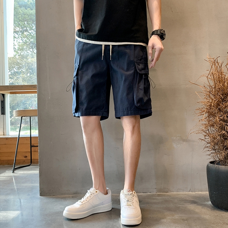 K175-C区2情侣港风宽松版直筒百搭外穿夏季薄款水洗棉工装短裤