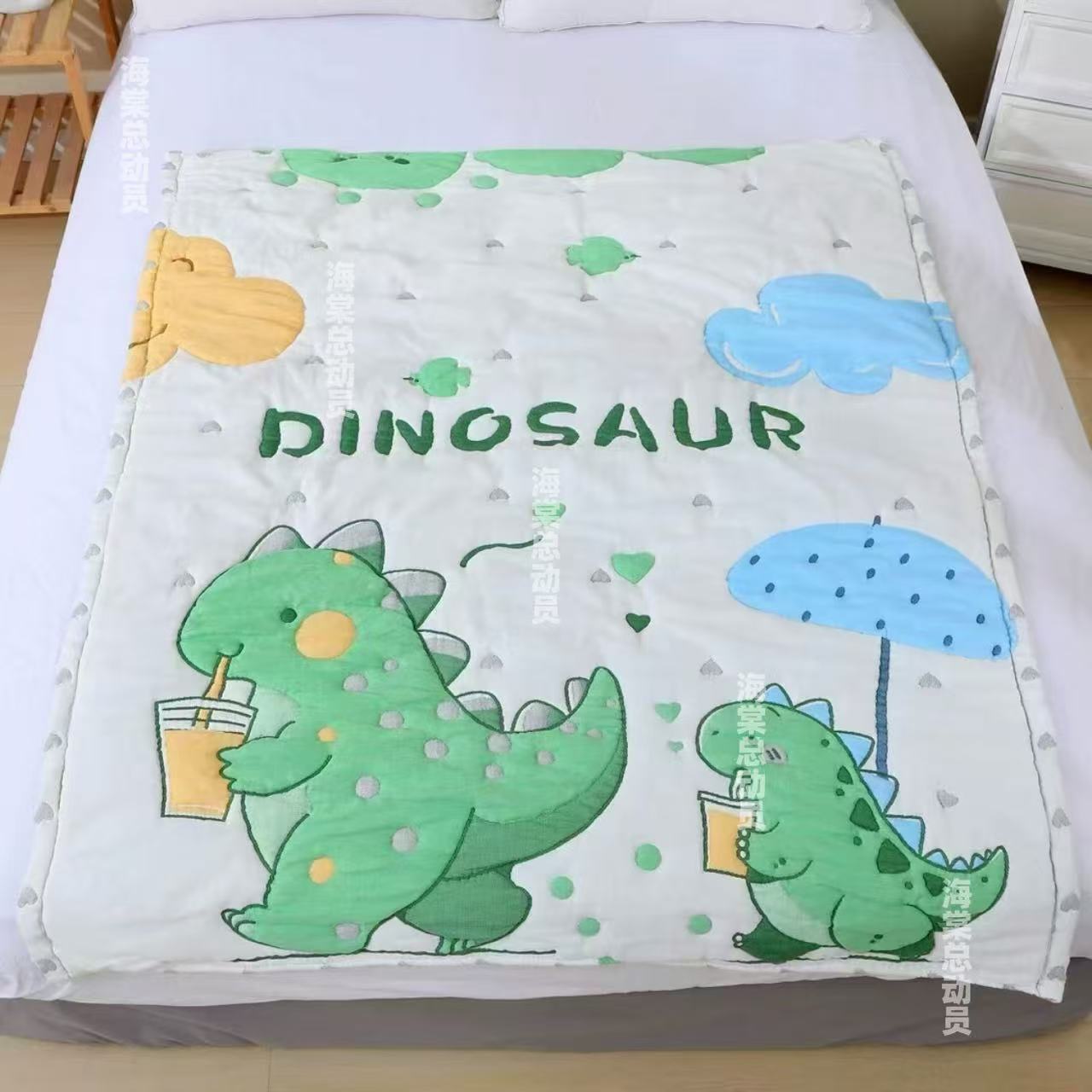 【两只恐龙】120*150cm多层全棉纱布加厚透气柔软舒适轻奢泡芙被