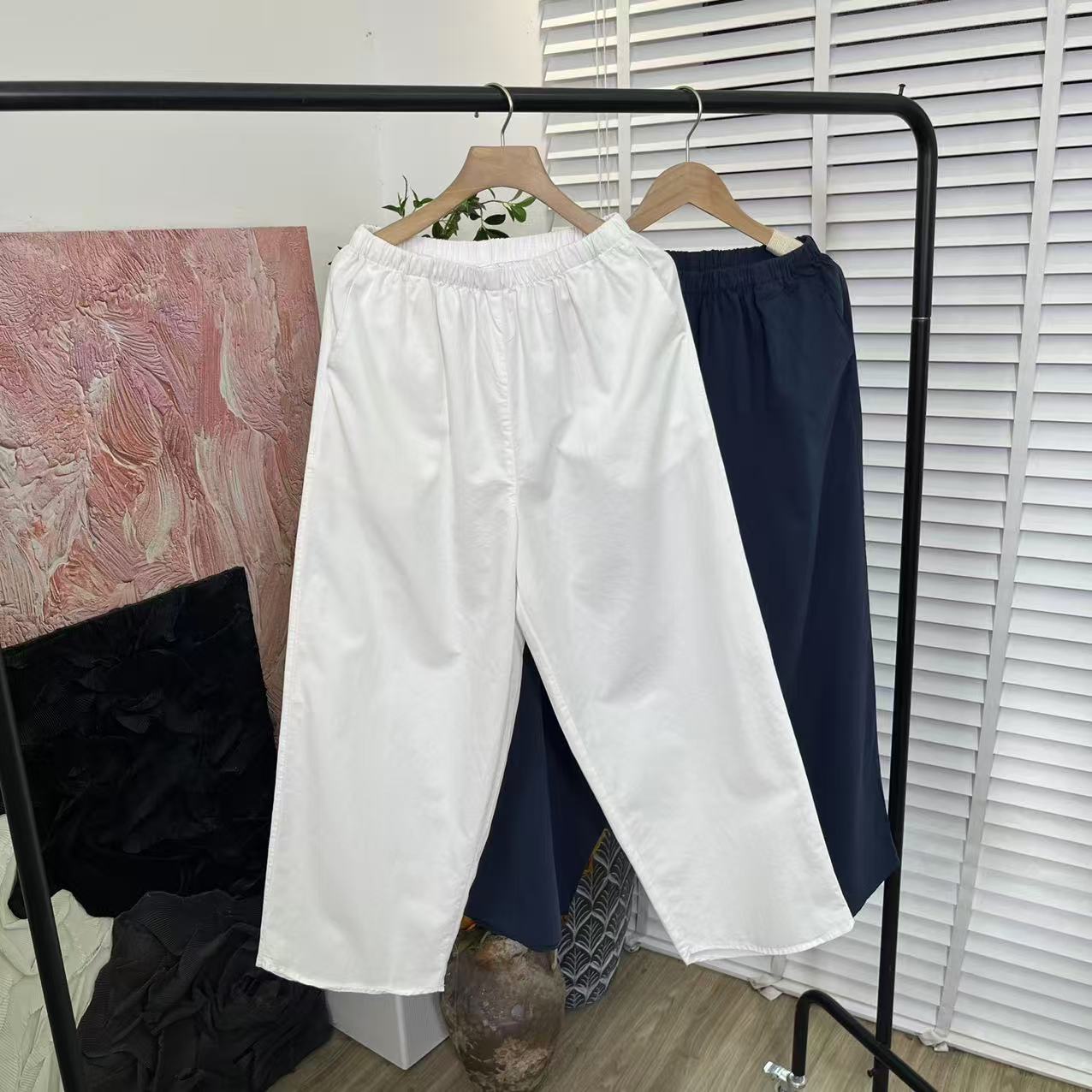 夏日简约百搭「松紧腰文艺宽松」阔腿休闲裤女E5885