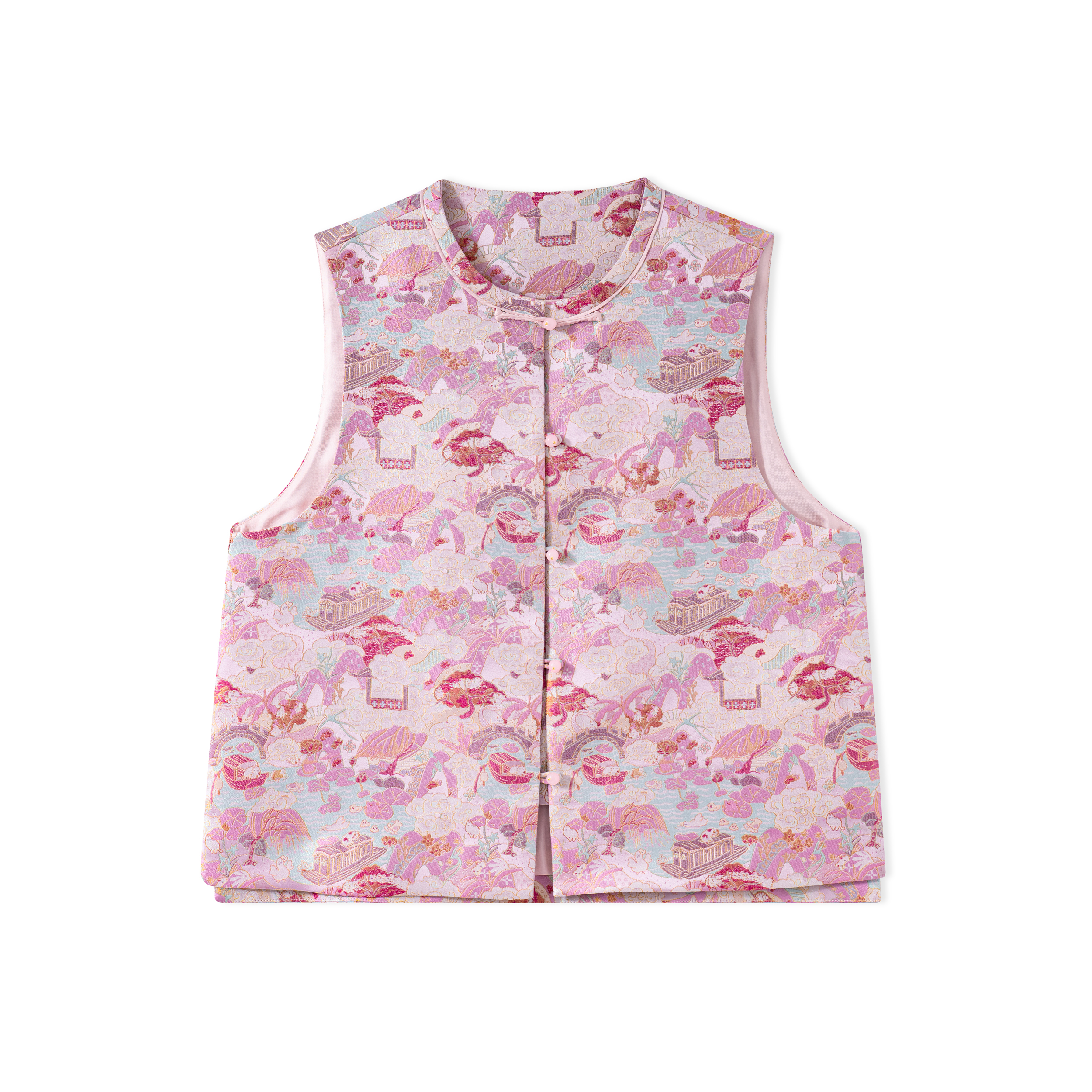 盛世长安-新中式桑蚕丝织金唐锦提花休闲国风马甲BZ25276