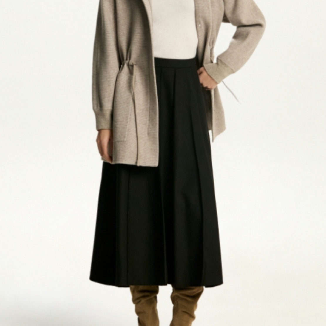 闪闪兒 元 高级轻奢女装D**KNY 25冬季羊毛混纺百褶半身长裙9577