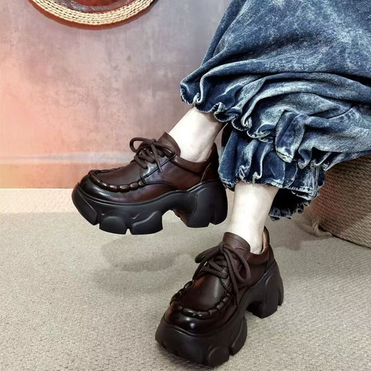 【退货补运费】7CM新款流行小众松糕厚底复古休闲女鞋系带通勤鞋