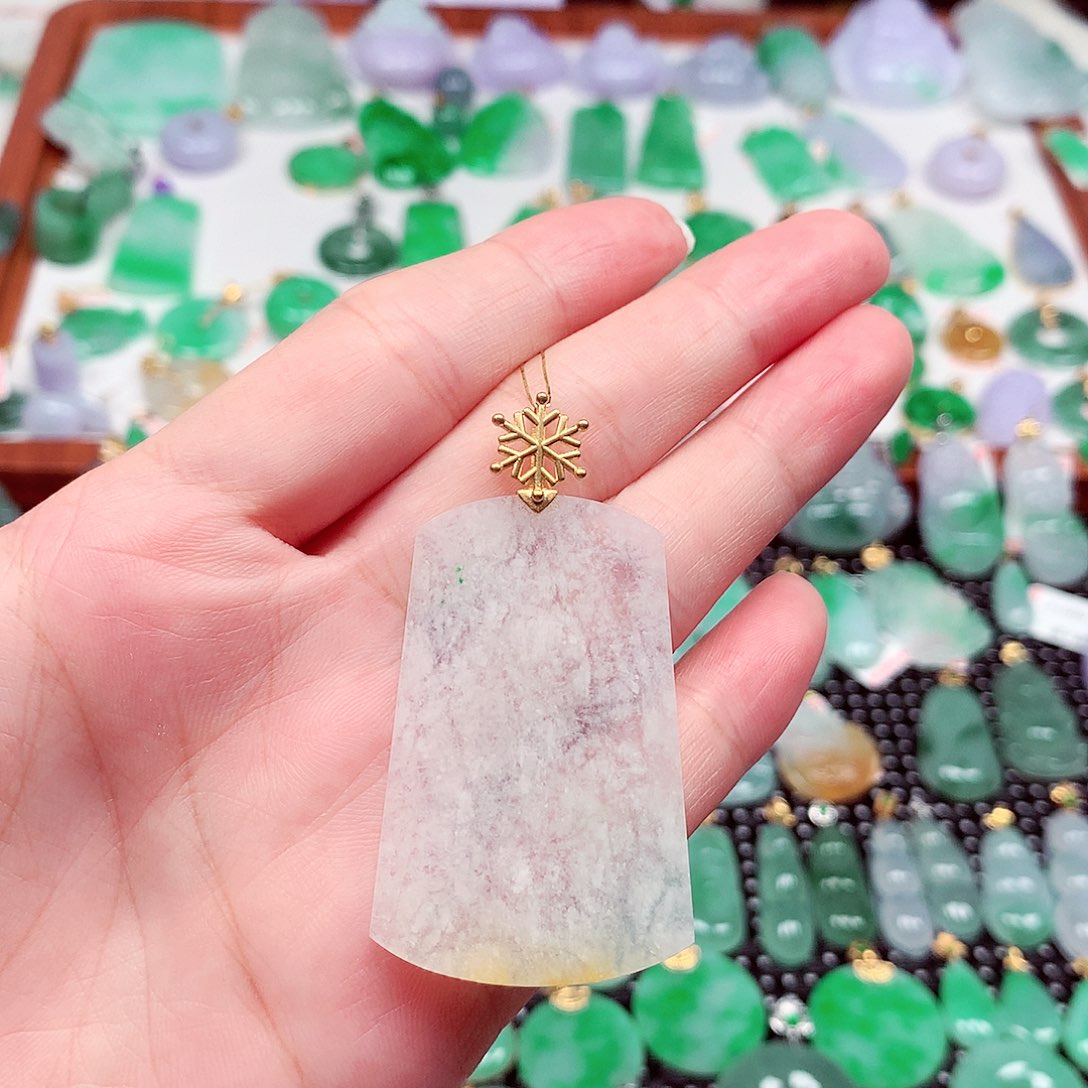 吊坠(不含链)18K金镶嵌翡翠天然翡翠A货