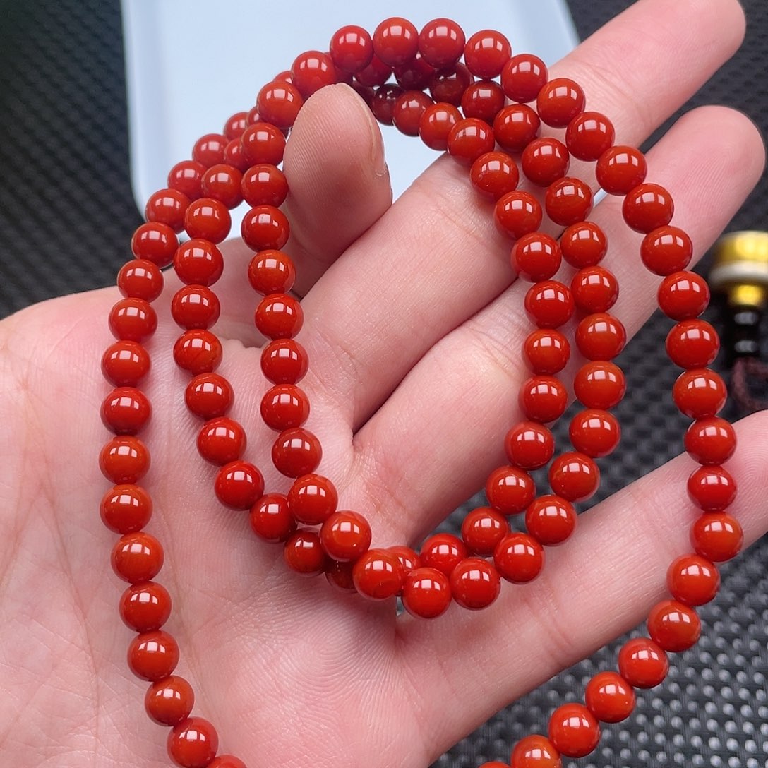 南红玛瑙6mm柿子红圆珠108长链未镶嵌