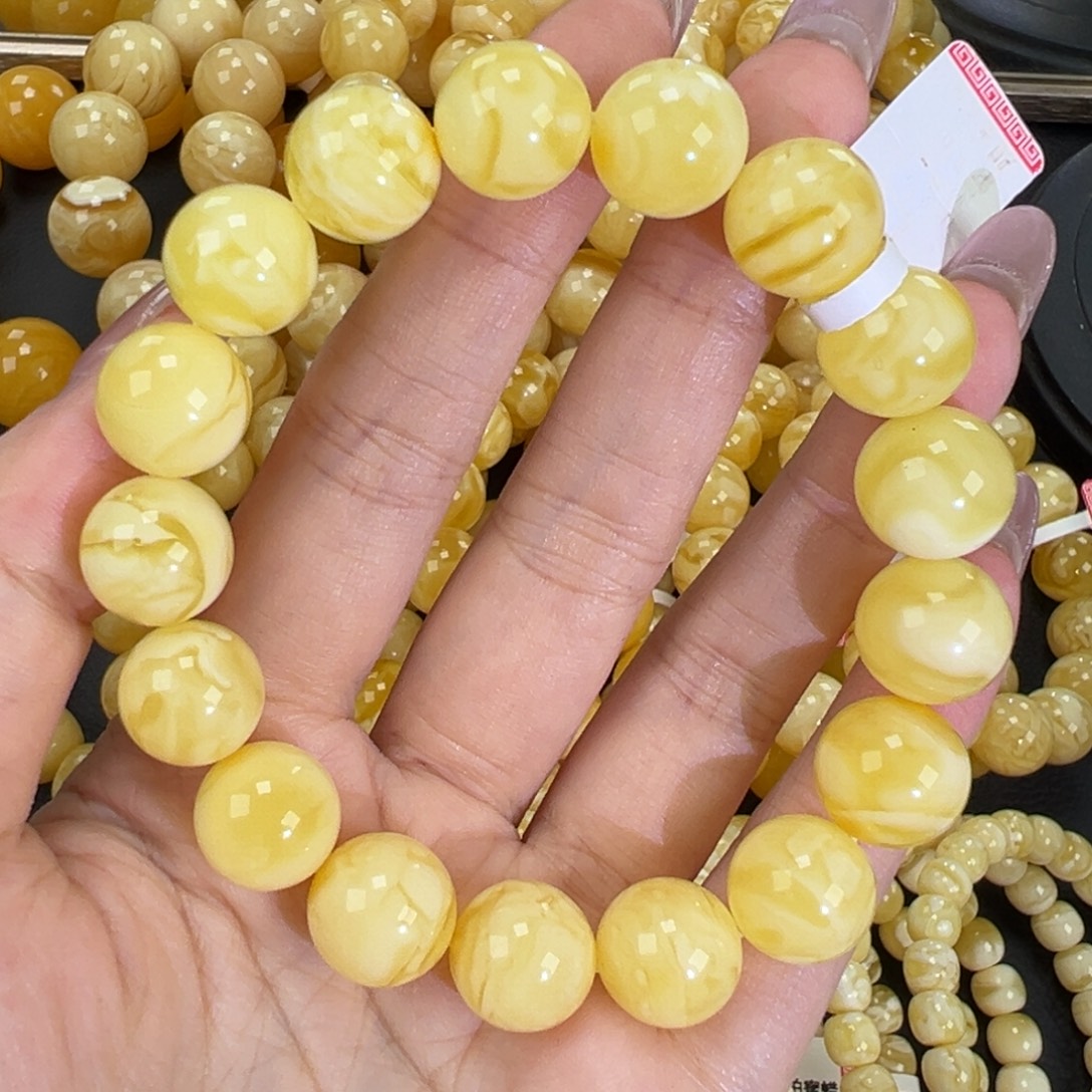 琥珀未镶嵌手链22.8白蜡妖花