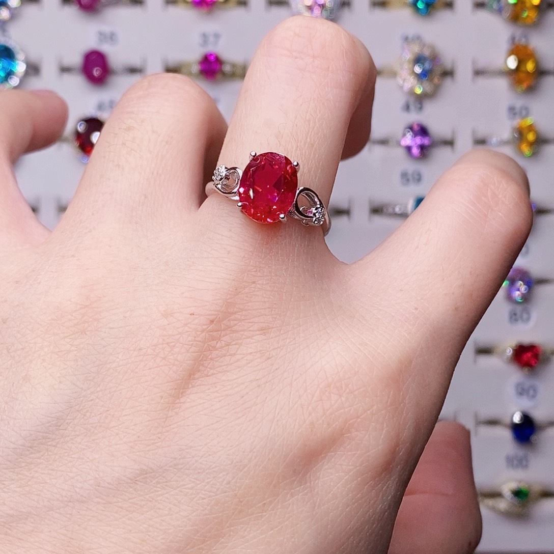 戒指红宝石银S925镶嵌