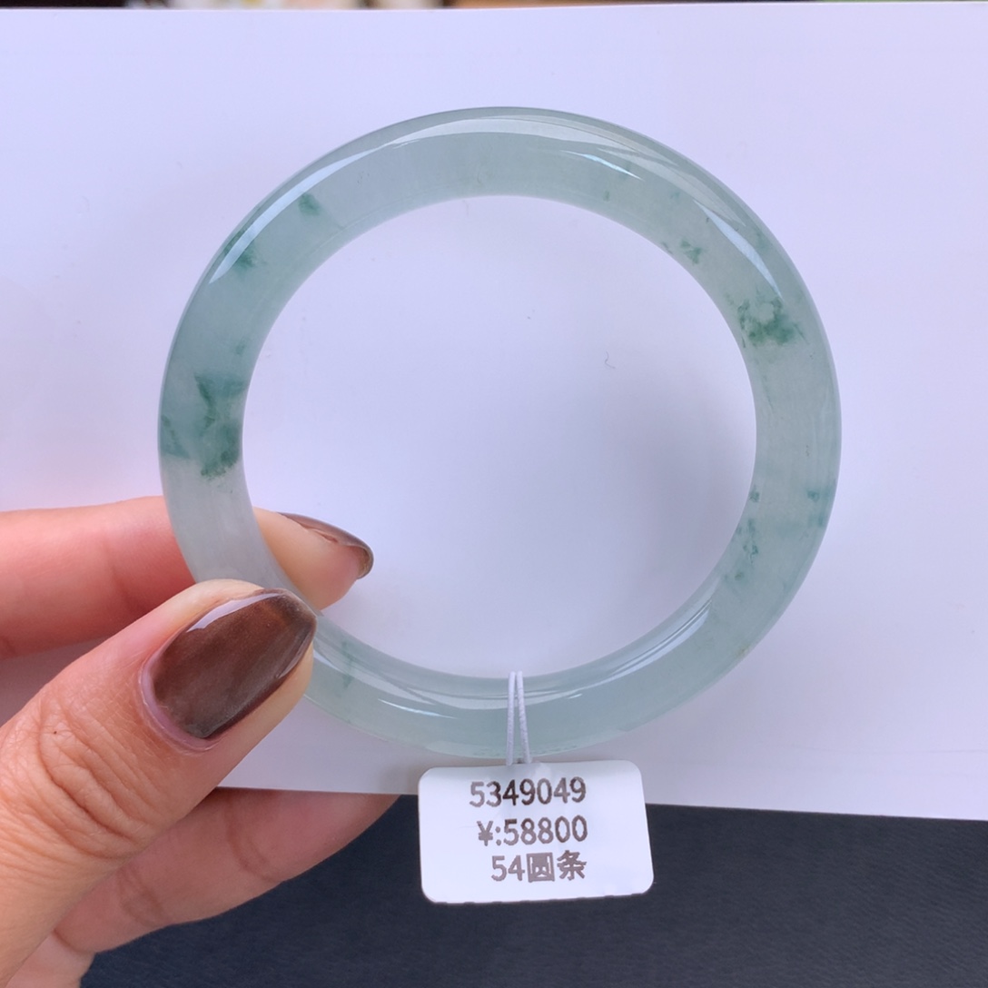 翡翠手镯未镶嵌冰晴底飘花细圆条手镯