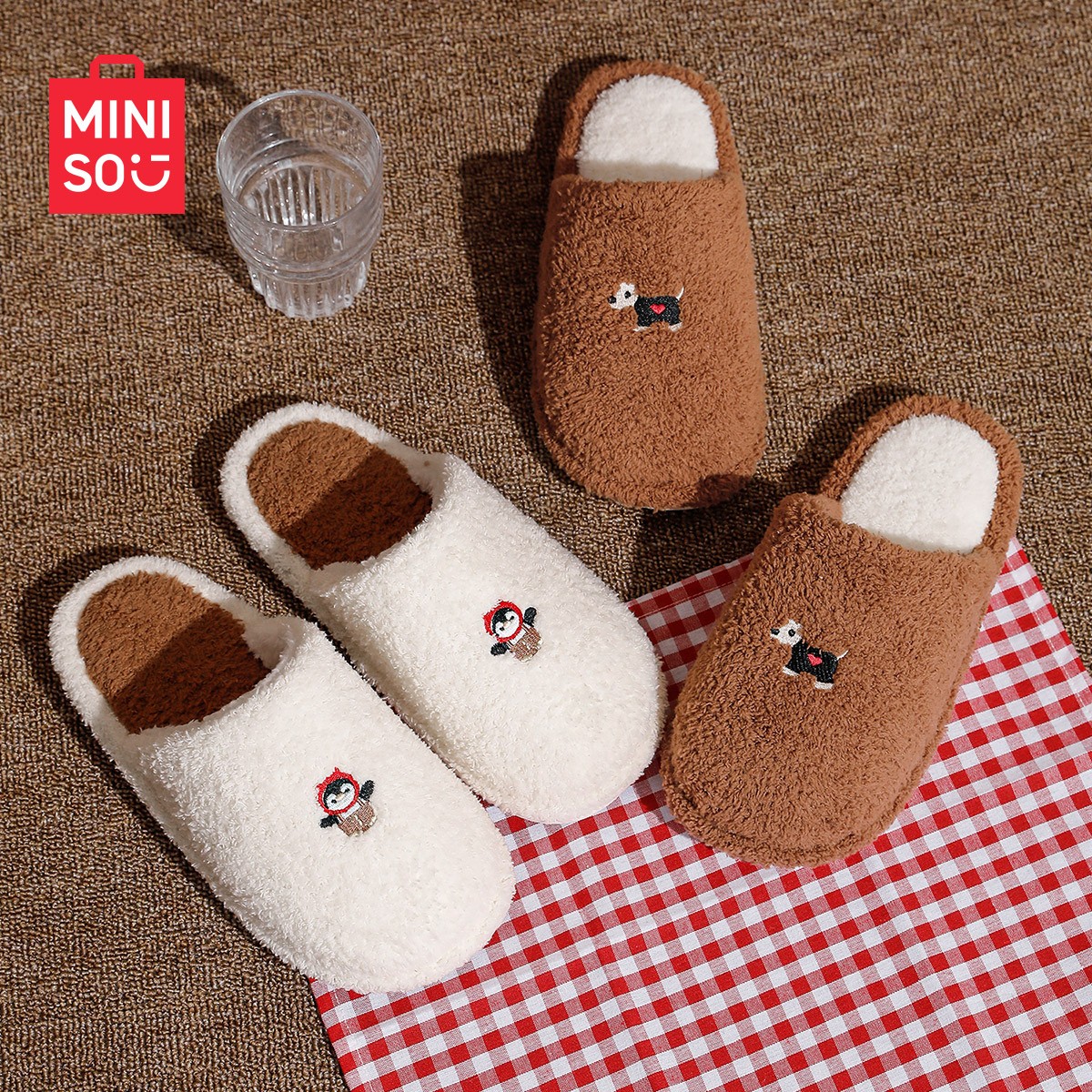 MINISO/名创优品2025新款女士秋冬家居防滑保暖男卡通简约棉拖鞋