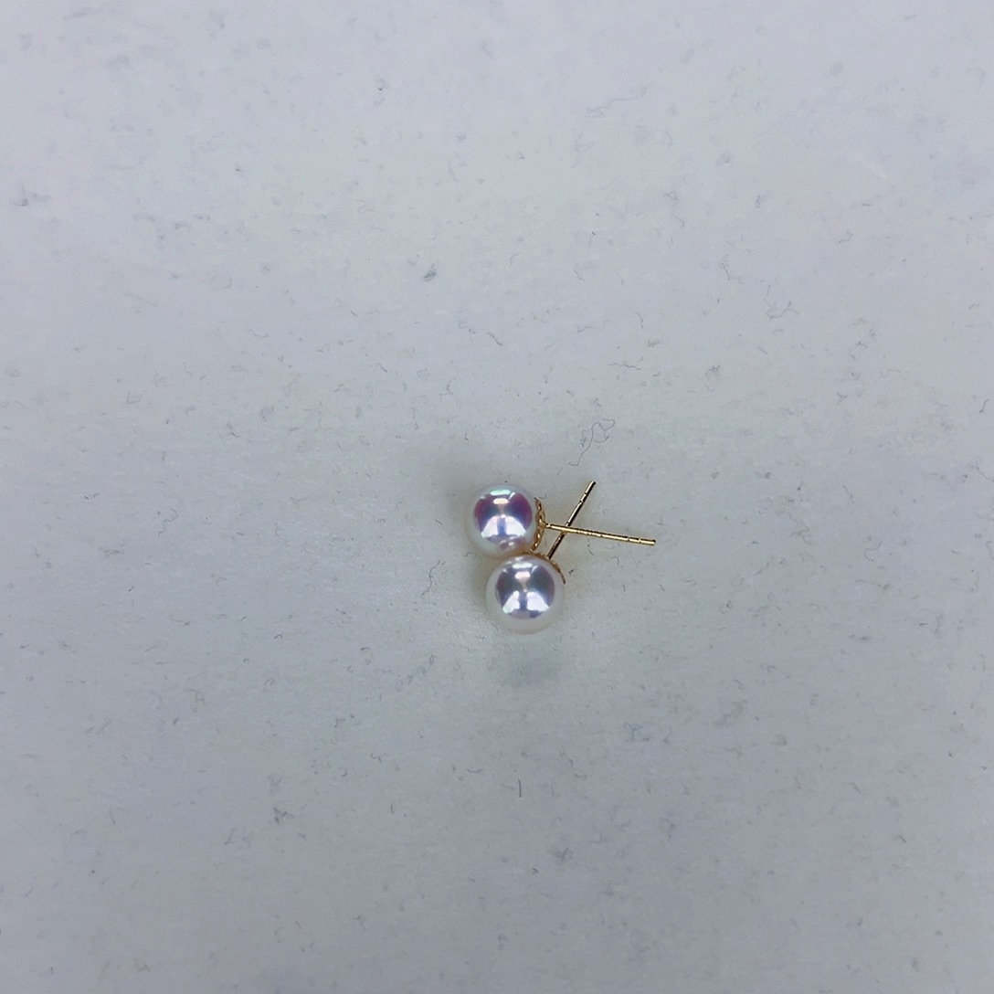 海水珍珠海水akoya天女耳钉7-7.5mm18K金镶嵌