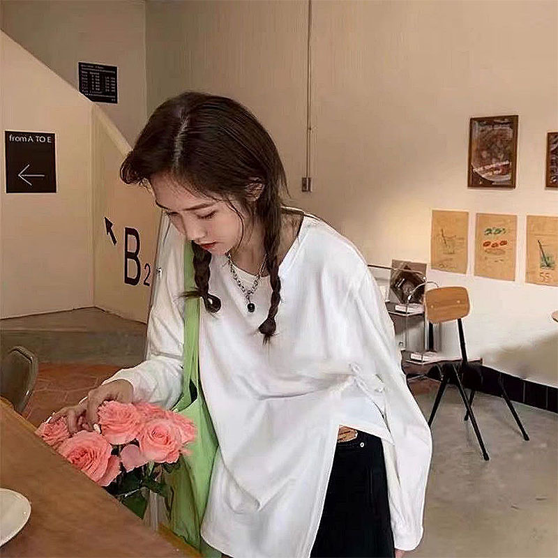 【安童森定制】ins韩版宽松休闲圆领打底衫设计款侧边开叉T恤9000