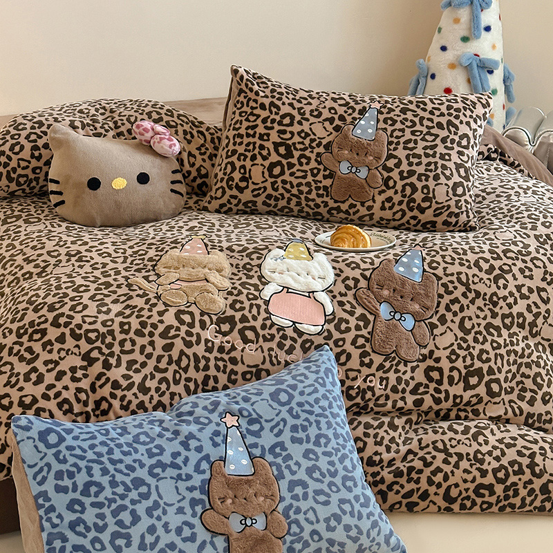 【卡通牛奶绒贴布绣】秋冬季加厚加绒保暖牛奶绒四件套被套床单笠床