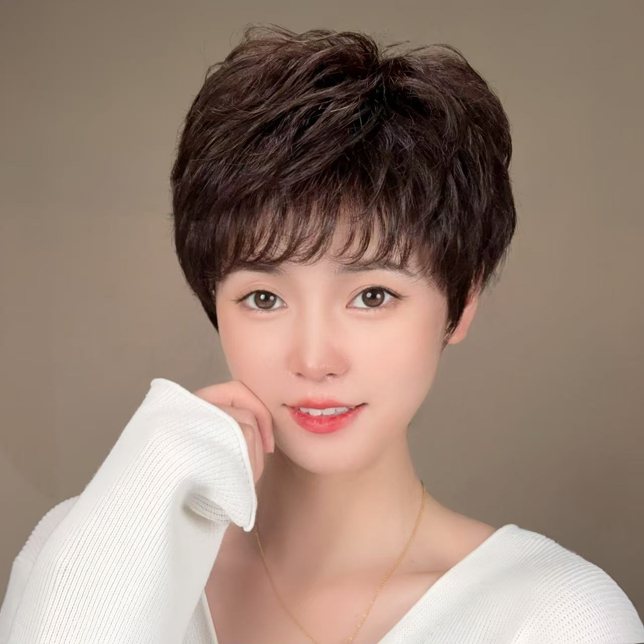 （汐沐）纹理烫偏分刘海全手织丝发显脸小年轻免打理