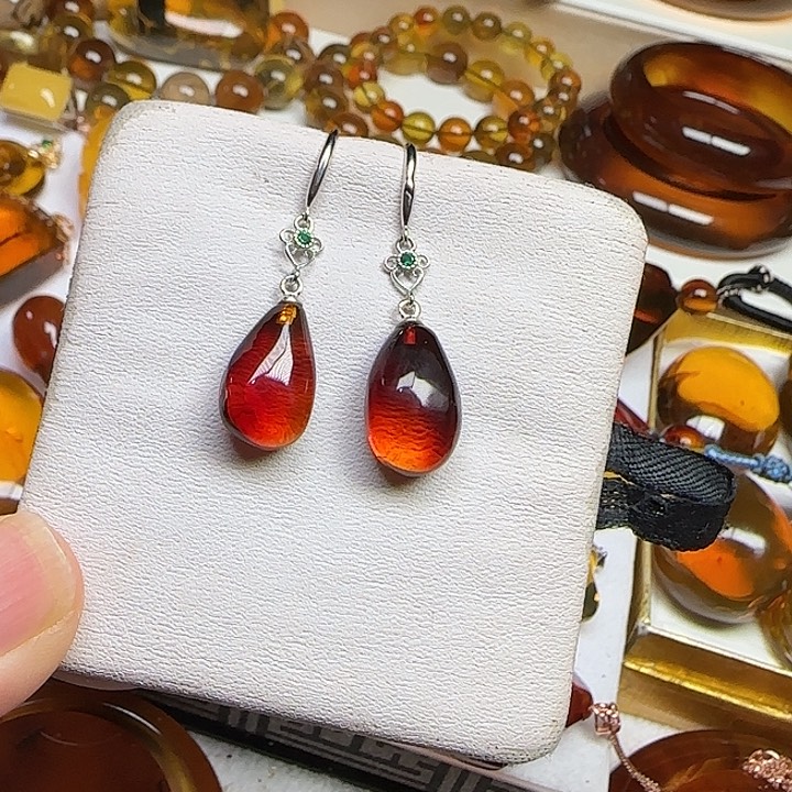 血珀未镶嵌耳饰天然缅甸血珀耳坠