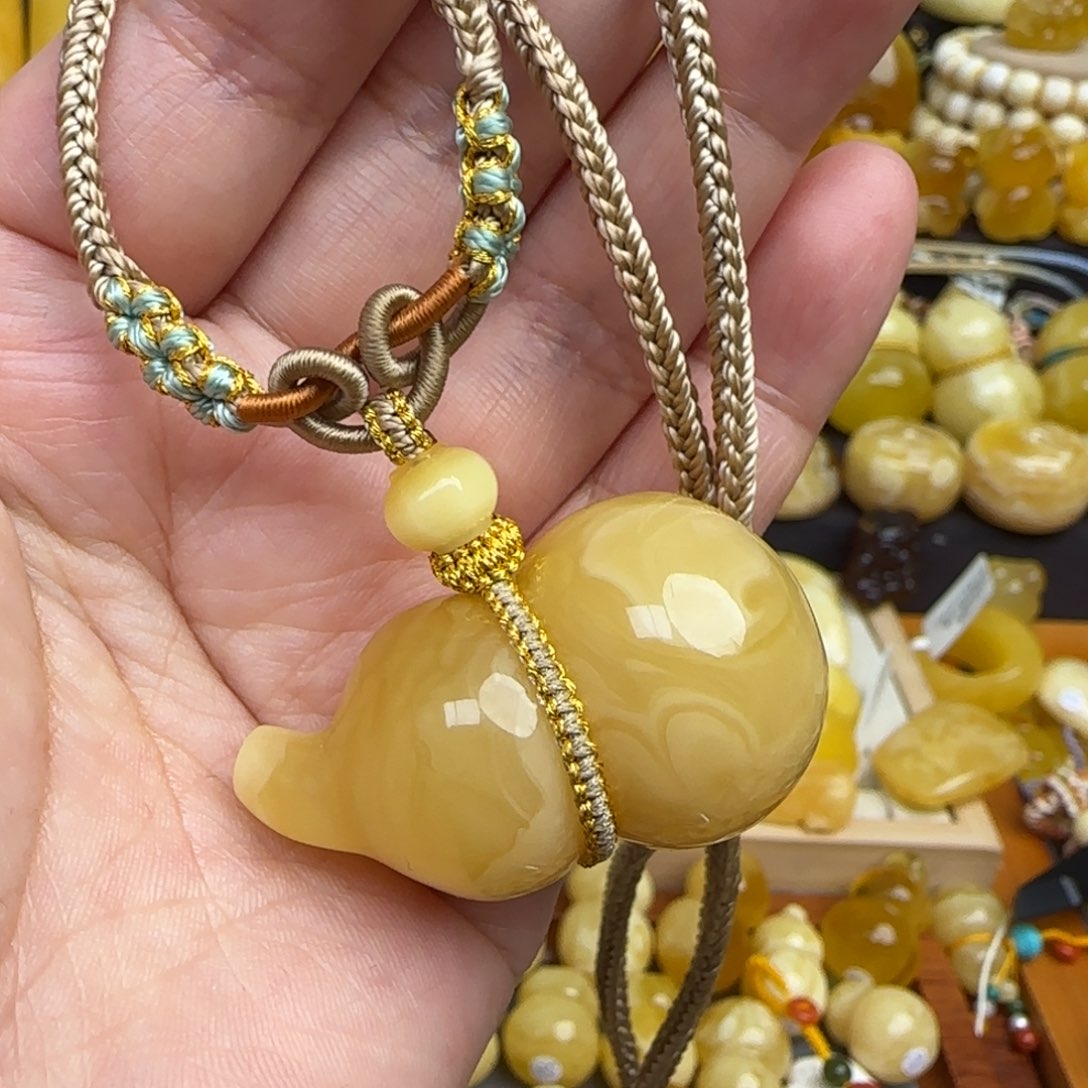 蜜蜡套链未镶嵌天然俄料浓蜡妖花蜜蜡葫芦吊坠
