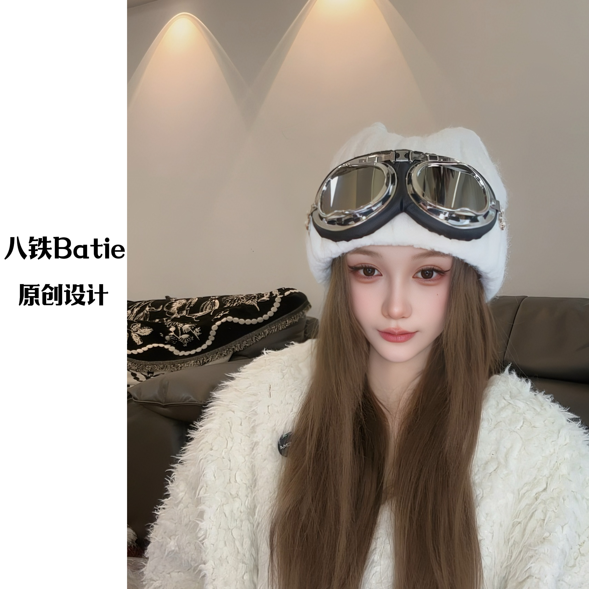 【大眼猫咪飞行员】眼镜可拆卸针织保暖加厚时尚百搭护耳韩版设计师