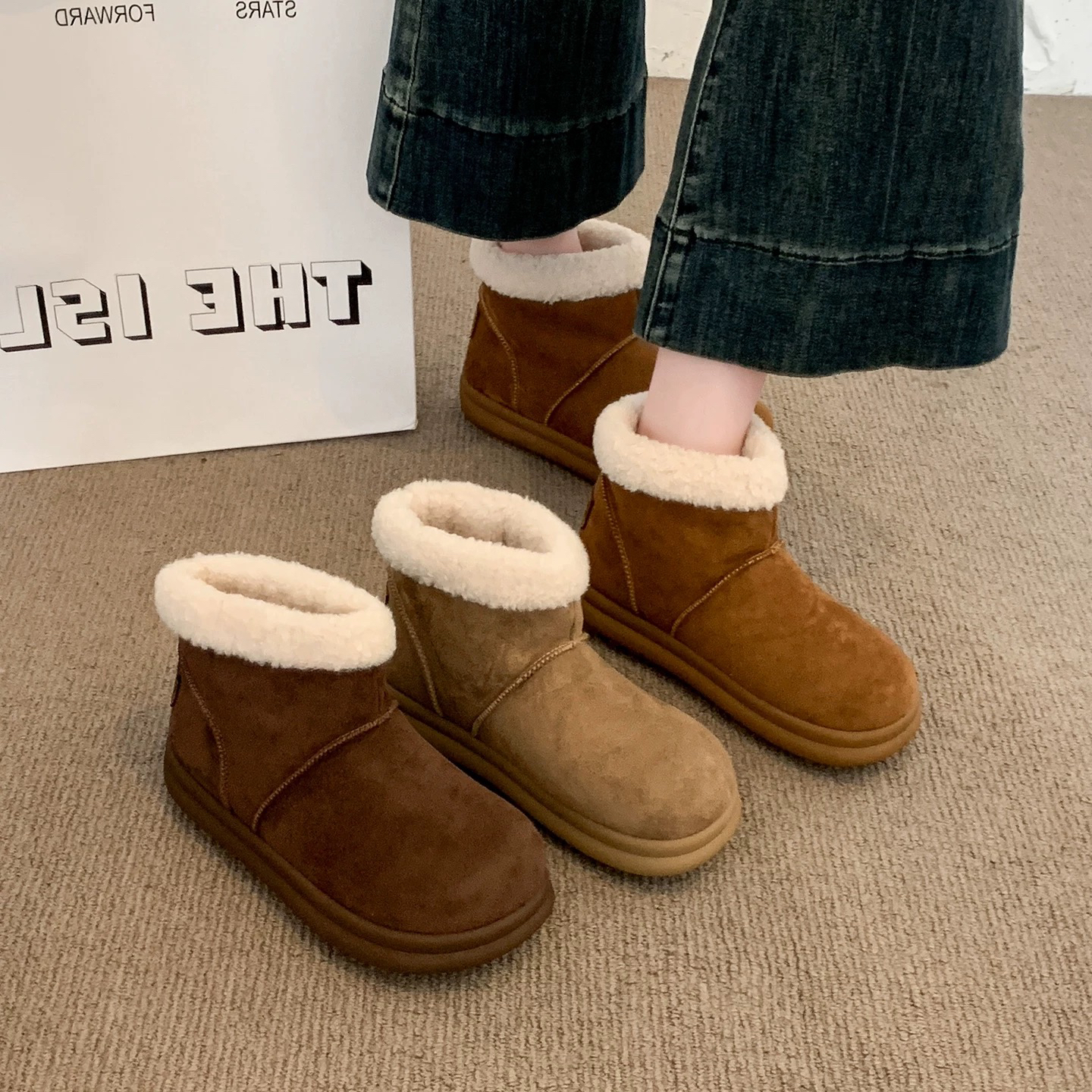 C0292厚底加绒保暖小土豆勃肯鞋雪地靴25冬新款加厚毛毛短靴