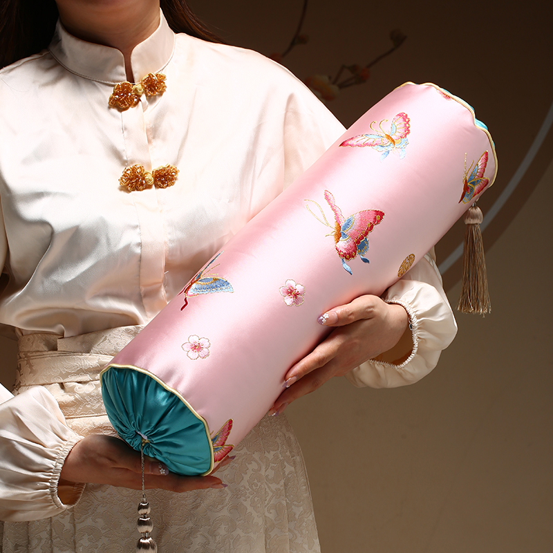 【达人专属】中式刺绣扶手长条抱枕家用睡觉糖果枕