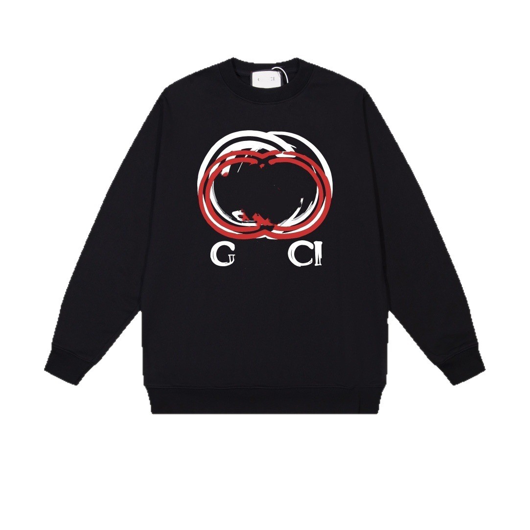 GU古家高版本25SS新款红白双G重叠字母印花圆领卫衣百搭男女同款