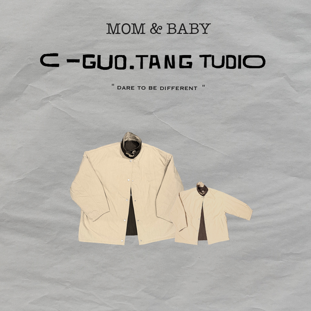 C-Guo.Tang Studio亲子时髦3M棉轻薄舒适拼色简约款外套保暖棉服