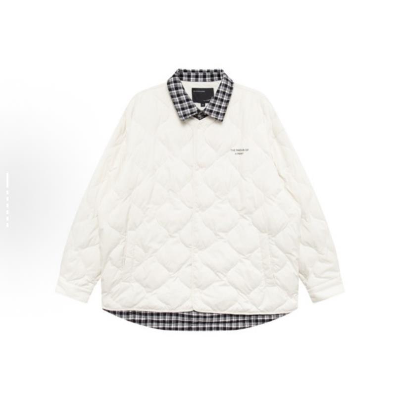 【G剪标】J018格纹拼接翻领短款轻薄羽绒服
