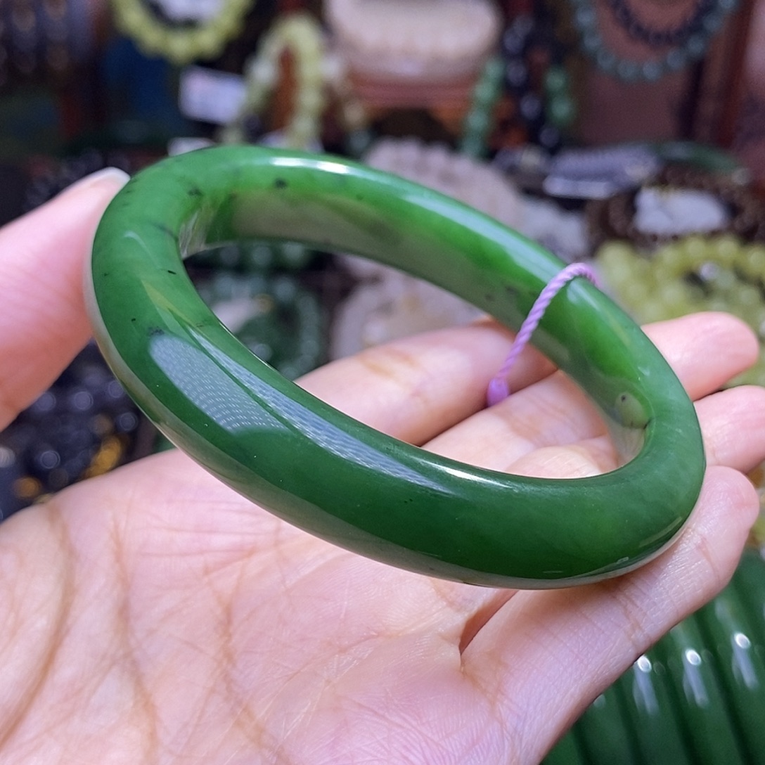 和田玉未镶嵌颈饰55毕业级老矿料碧玉辣绿手镯