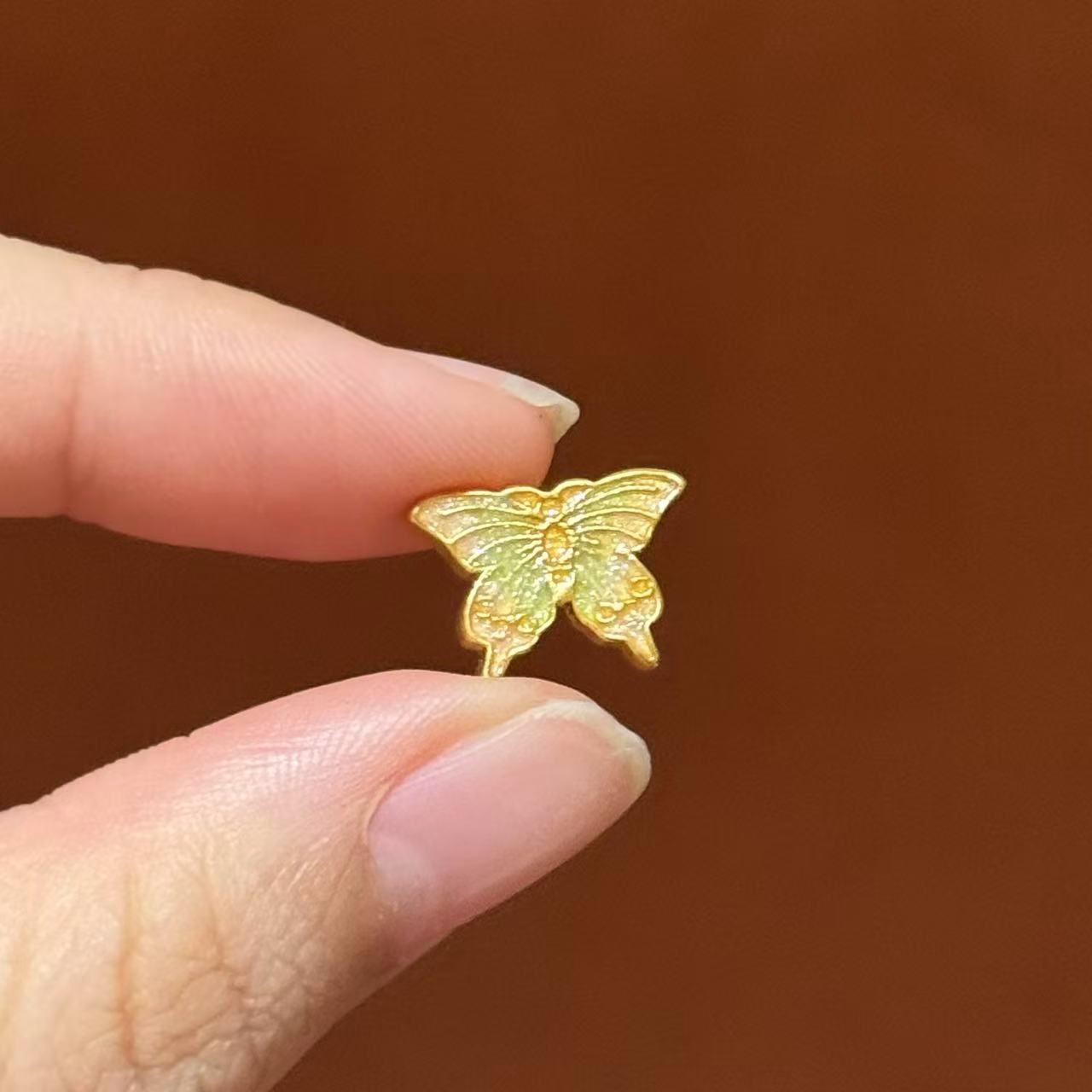 贝贝黄金 足金999 绿粉蝴蝶饼珠 珐琅彩 中穿 5D工艺 2833