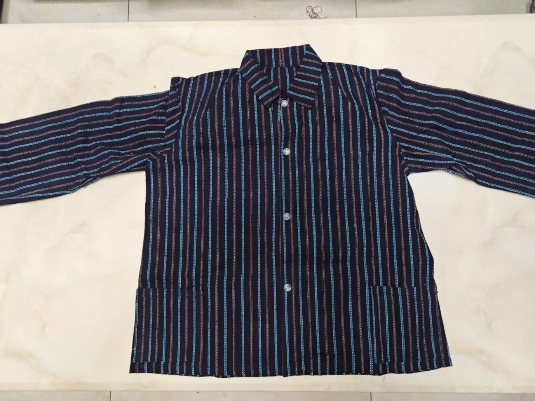 复古手工缝制对开长袖衬衫