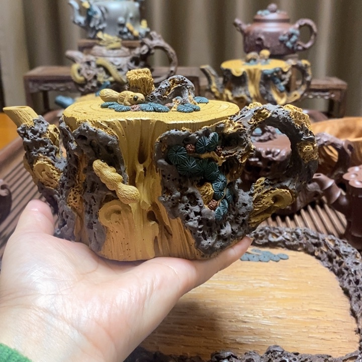 紫砂茶壶广**汉全手工制作松桩壶