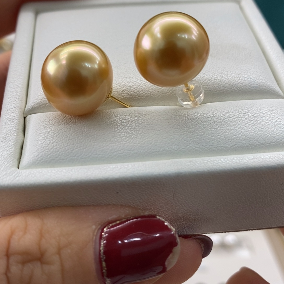 海水珍珠耳饰18K金镶嵌14-15m m