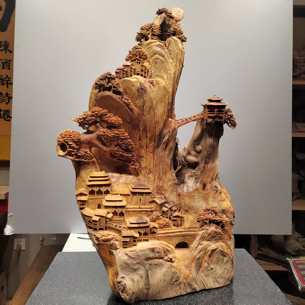 松月山居，北太行易县料根雕摆件，高油高密纯手工雕刻匠心之作