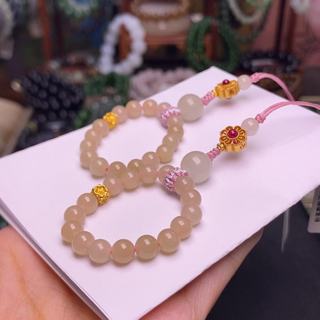 和田玉未镶嵌颈饰早间福利价银镶藕粉