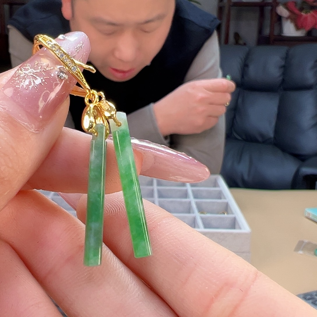 翡翠耳饰银S925镶嵌耳环48