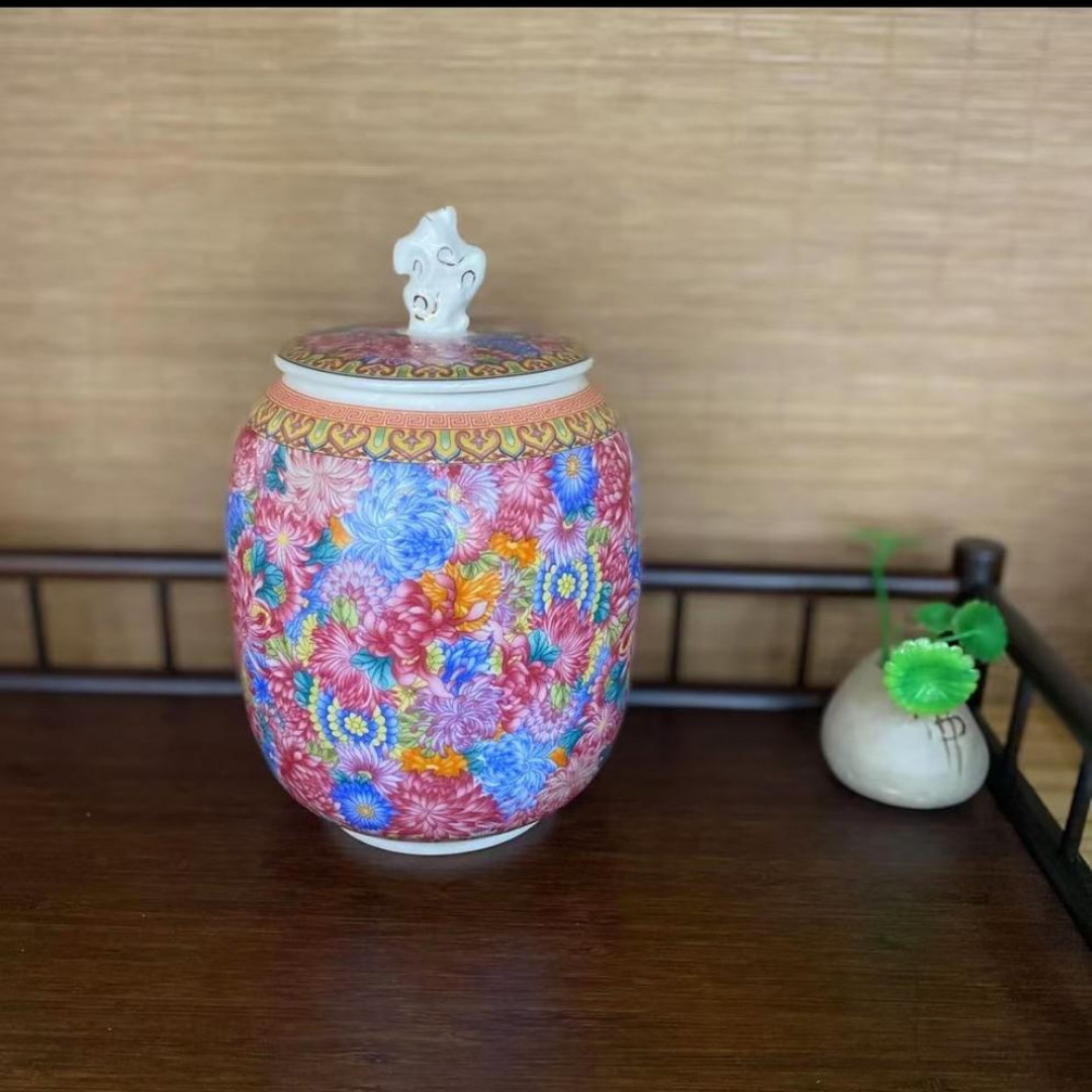 万花珐琅彩陶瓷茶叶罐密封罐
