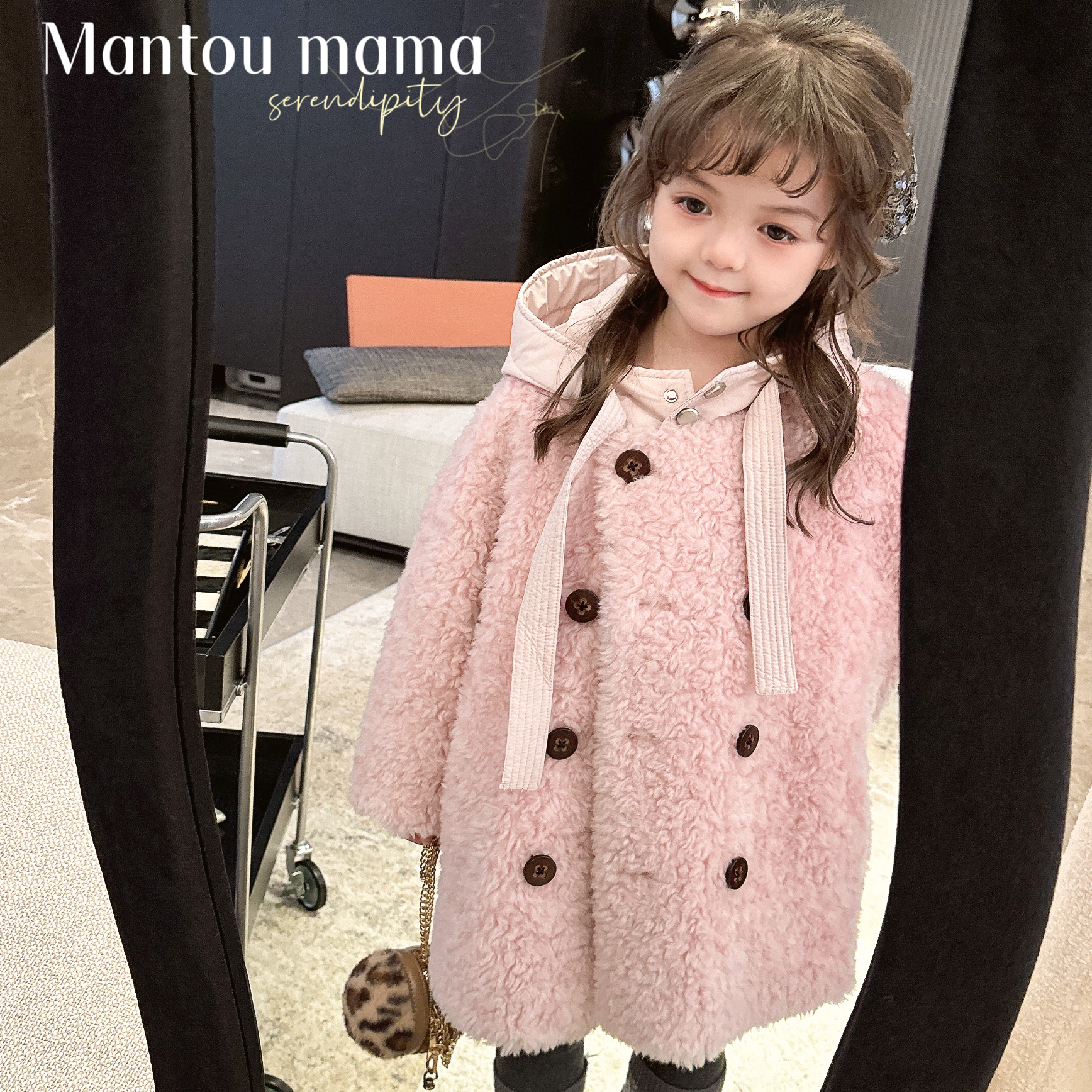 【Mantoumama】K【新款】精致毛毛大衣女童百搭外套气质休闲冬季韩版