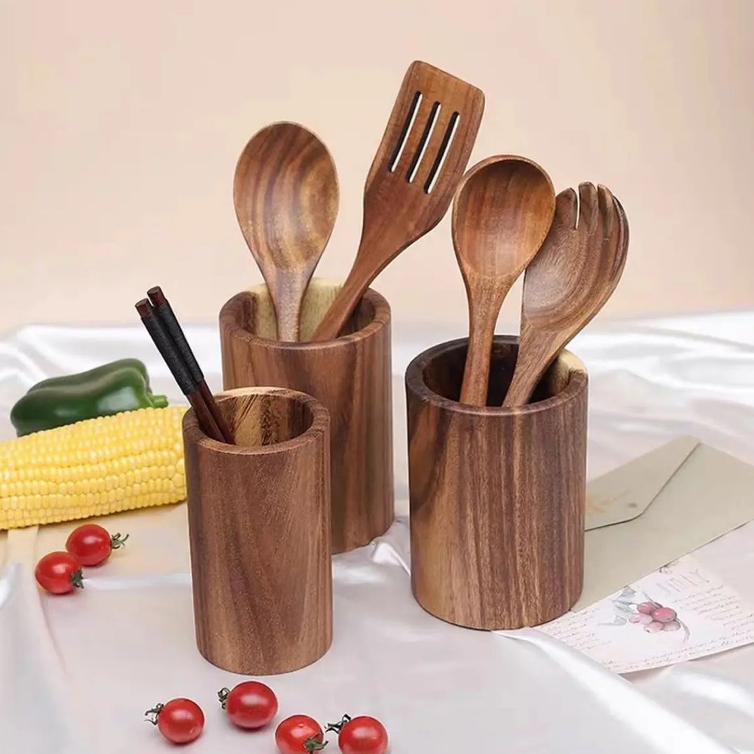 胡桃木整木圆柱筷子筒家用木制餐具实木复古沥水筒餐具