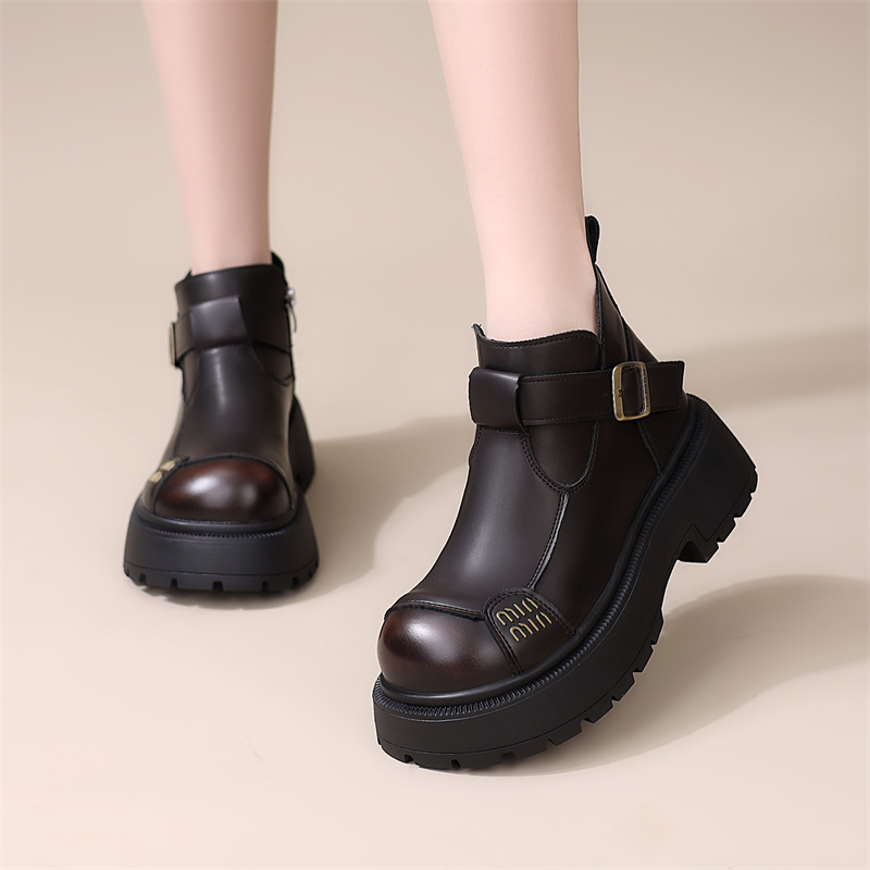  厚底显高百搭马丁靴女秋冬2025新款爆款加绒防滑英伦风低帮短靴