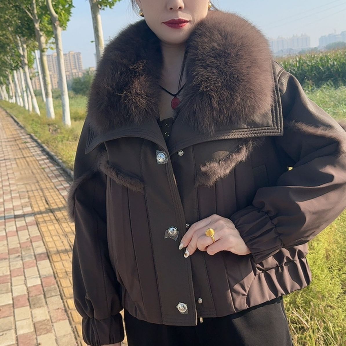 2026新款鹅绒外套女真狐狸毛领兔毛一体休闲短款