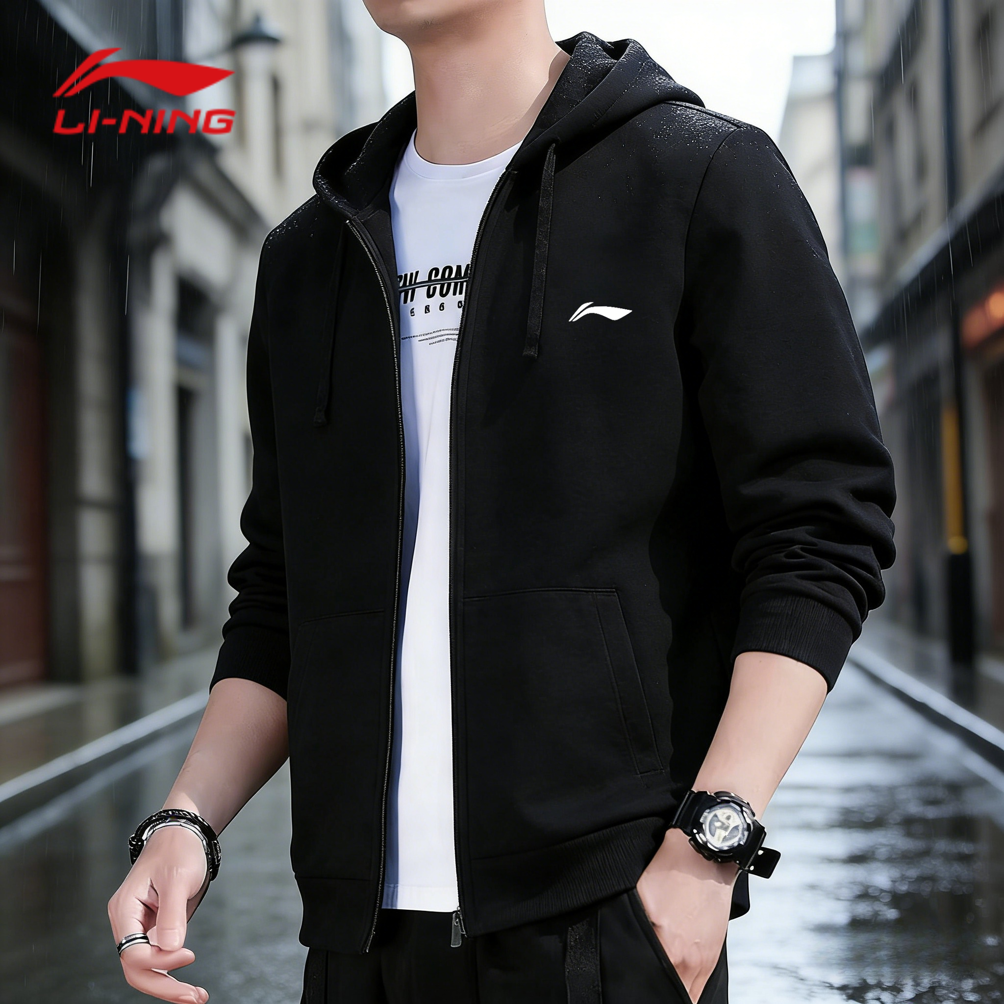 李宁外套男2026春季新款美式休闲卫衣宽松拉链运动夹克连帽开衫商品图
