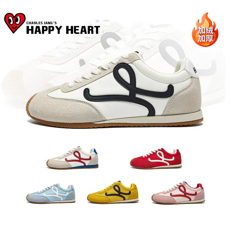 查尔斯桃心25年新款德训鞋软底阿甘鞋加绒加厚百搭通勤休闲女鞋