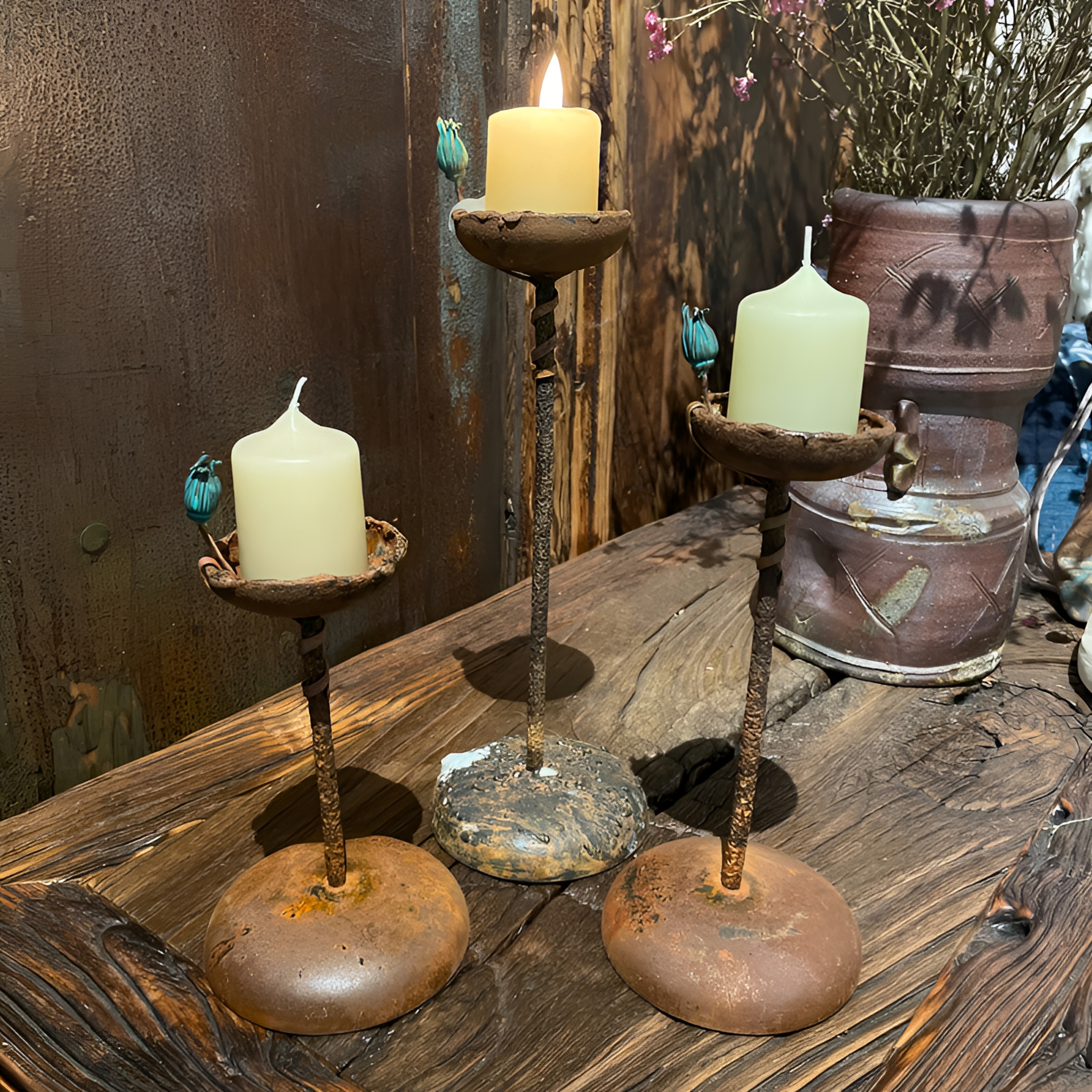 复古铸铁佛手柑手工锻打烛台香插做旧锈色老味古风茶室装饰茶周边