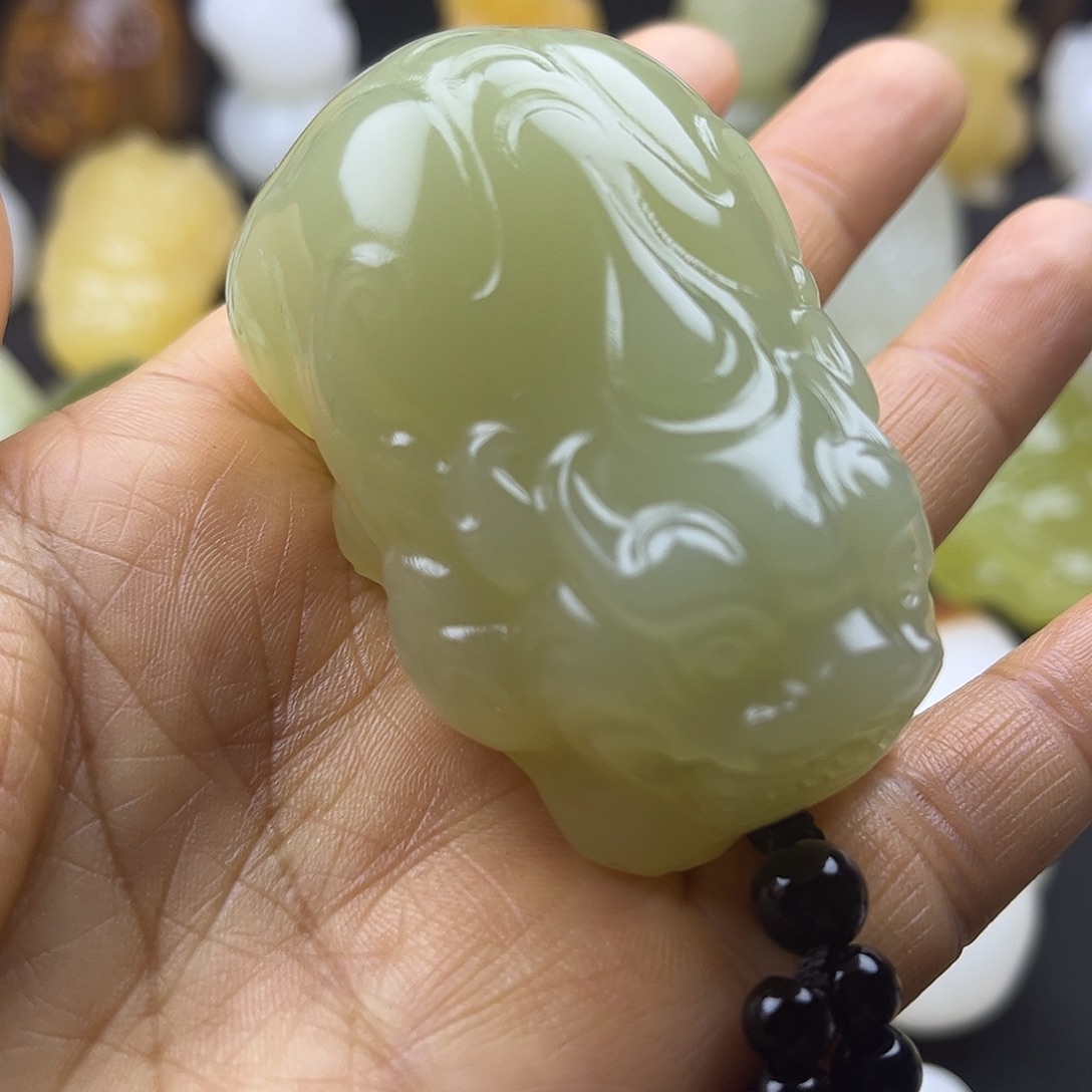 c***心昆仑玉石手把件碧玺（处理）