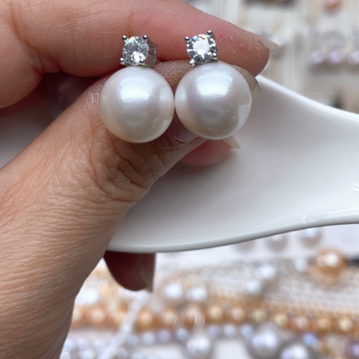 淡水珍珠耳饰银S925镶嵌