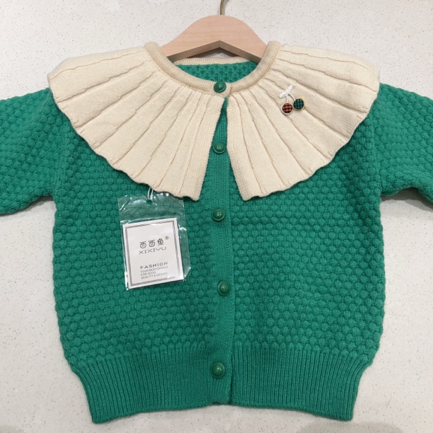 新款洋气女童春秋针织开衫大翻领百搭宝宝毛衣外套