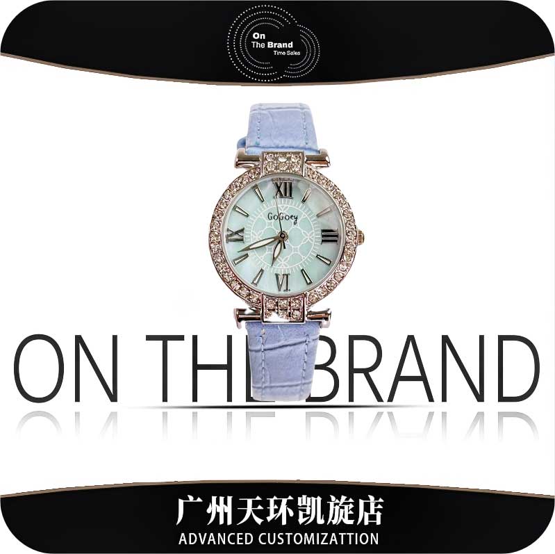 清新蓝女士镶钻小众轻奢高级感石英皮带手表气质高雅百搭G275