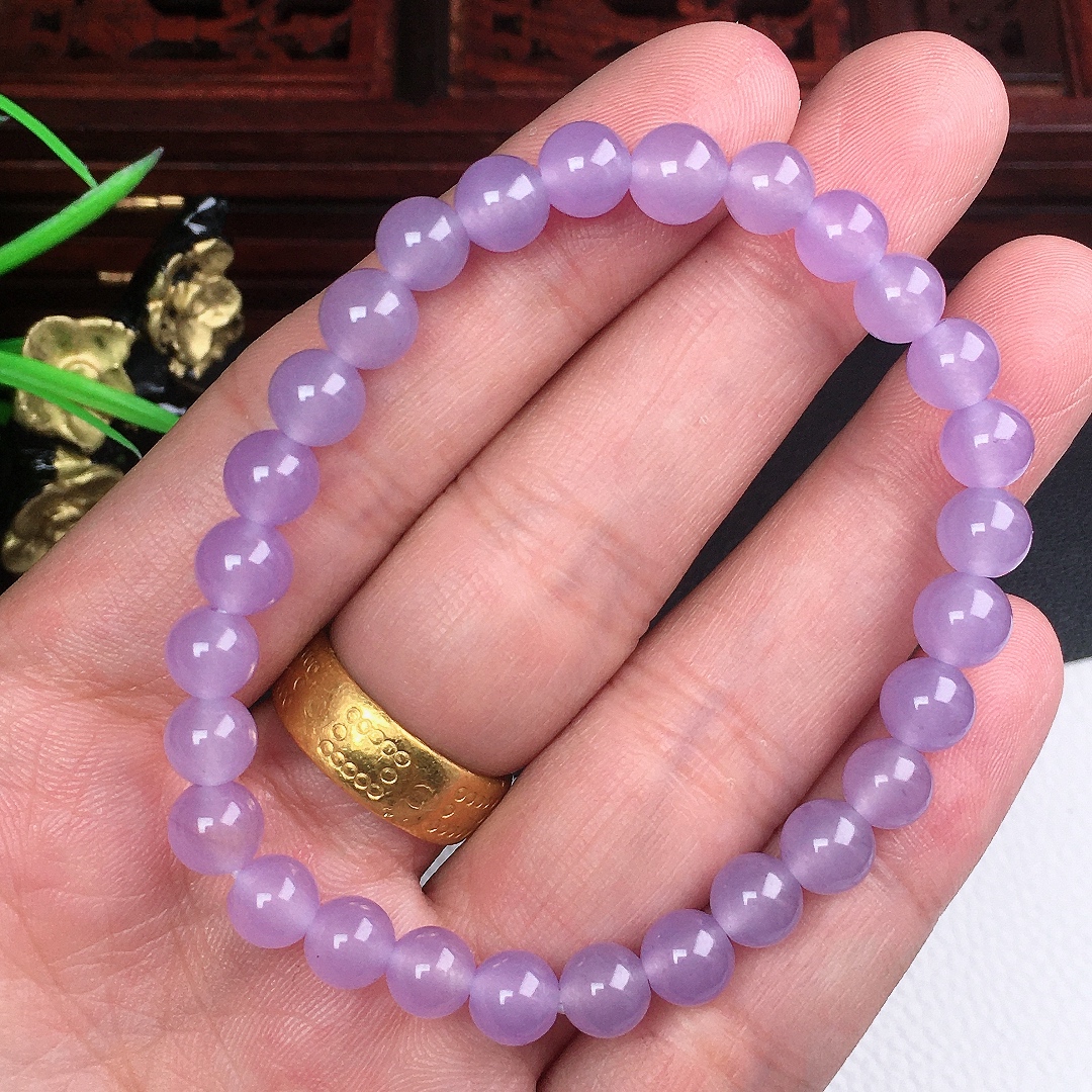 卡6左右-天然缅料A货冰润紫罗兰圆珠手串-多样性发其一  