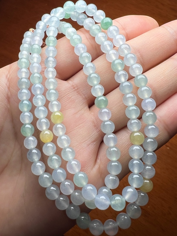 缅甸翡翠A货 糯冰种女神项链5.5mm108颗