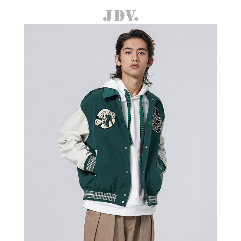 J.D.V春夏商场同款绿色方领宽松拼接男士夹克休闲外套SJK3308