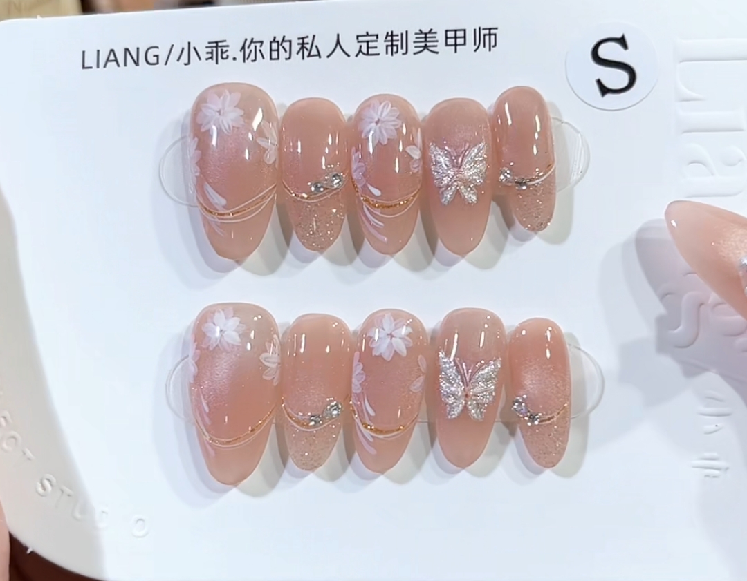 【改版金边蝶】高端 纯手工 定制 穿戴甲 轻奢美甲显白气质穿戴式