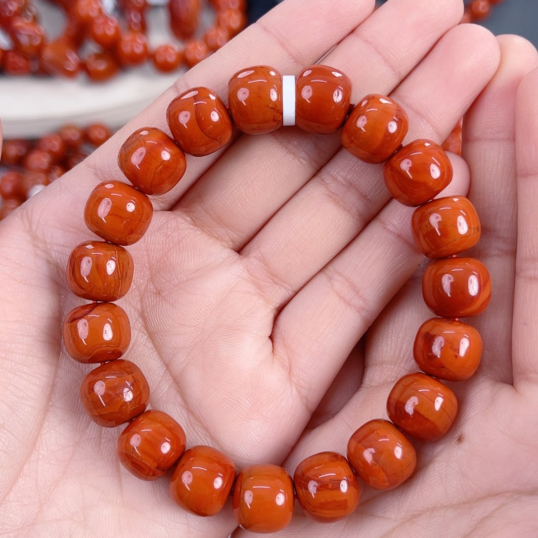 南红玛瑙未镶嵌瓦西柿子红满肉老型单圈12mm