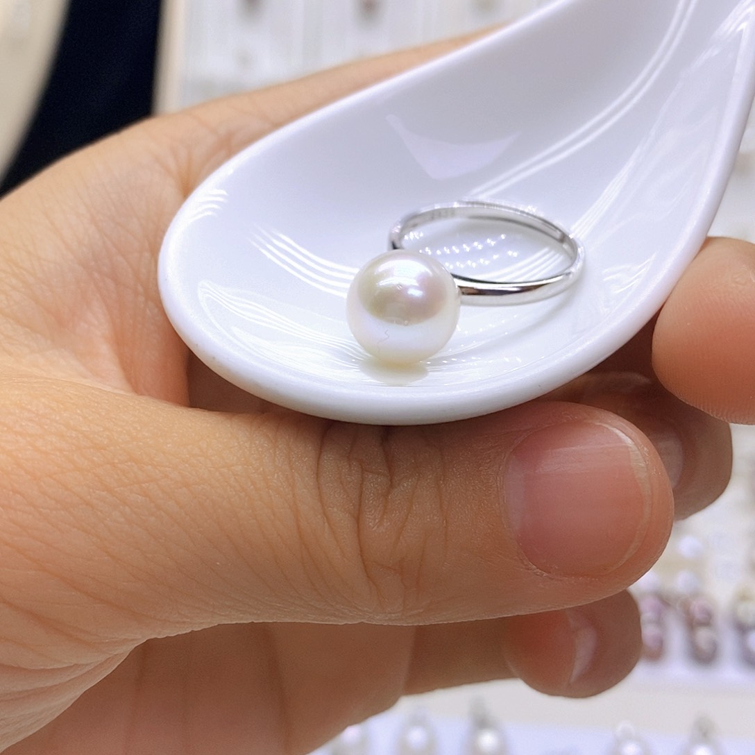 戒指银S925镶嵌淡水珍珠